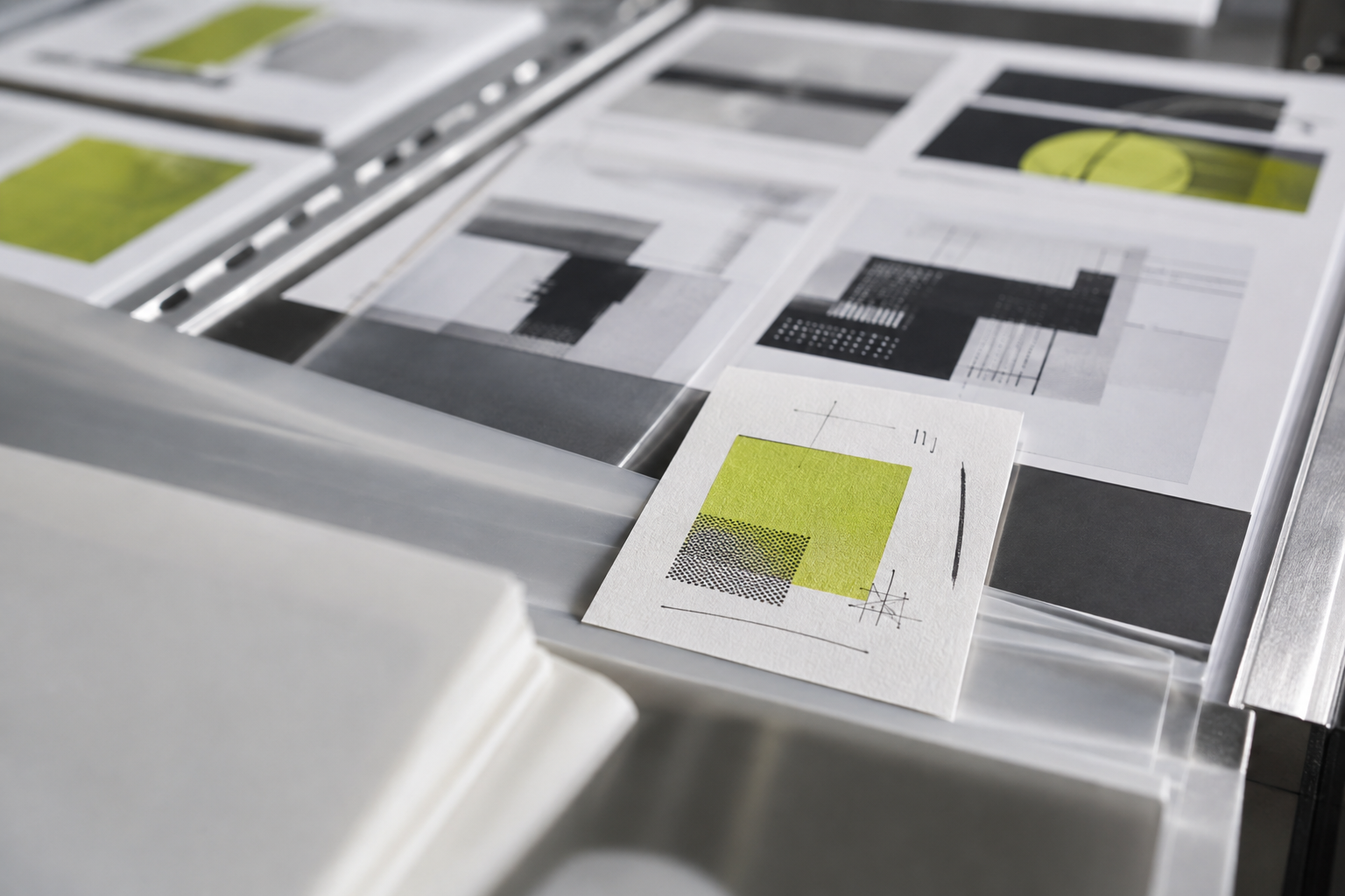 An organized collection of campaign compositions behind translucent dividers.
